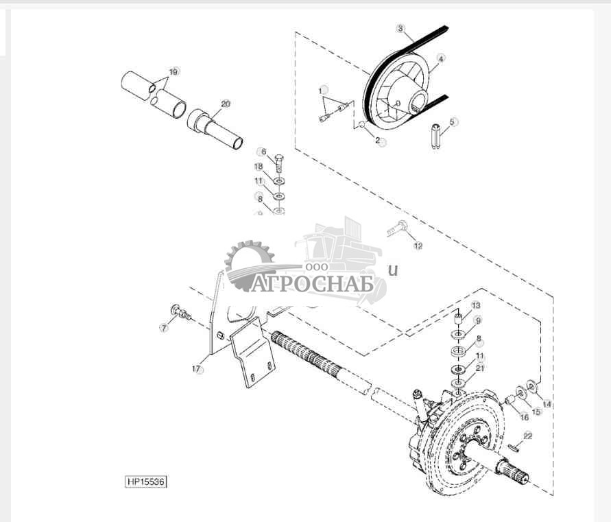 FRONT DRIVE SHAFT, SHEAVE AND MOUNTINGS (FIXED SPEED WITH REVERSER) 